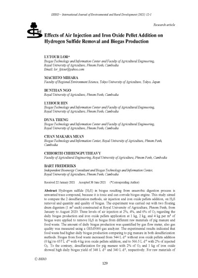 Effects of Air Injection and Iron Oxide Pellet Addition on Hydrogen Sulfide Removal and Biogas Production
