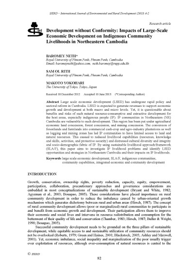 Development without Conformity: Impacts of Large-Scale Economic Development on Indigenous Community Livelihoods in Northeastern Cambodia