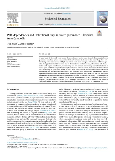 Path Dependencies and institutional traps in water governance-Evidence from Cambodia